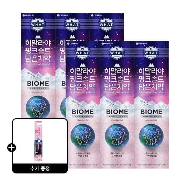 LG생활건강-스타배송 페리오 히말라야 핑크솔트 바이옴 치약 100g 6개 + 핑크솔트칫솔 1개