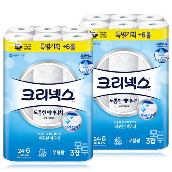 모두다팔어2 크리넥스 도톰한 에어터치 3겹 27M 30롤 2팩