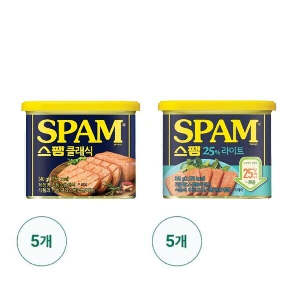 롯데 원티비 비비고 스팸 클래식 340G 5개 + 스팸 라이트