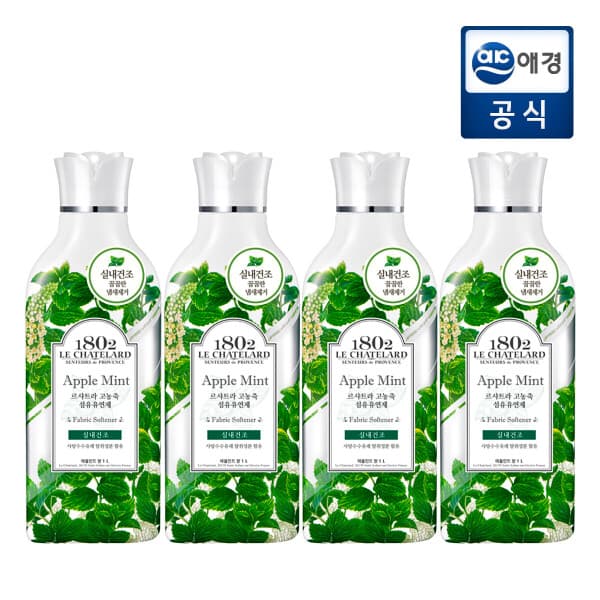 애경본사직영몰 르샤트라 실내건조 고농축 섬유유연제 애플민트 1L x 4개