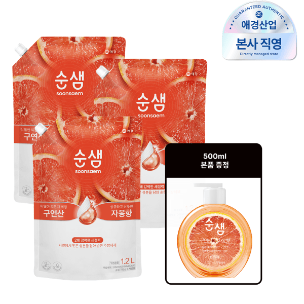 애경본사직영몰 순샘 구연산 자몽 주방세제 리필 1.6L x 3개