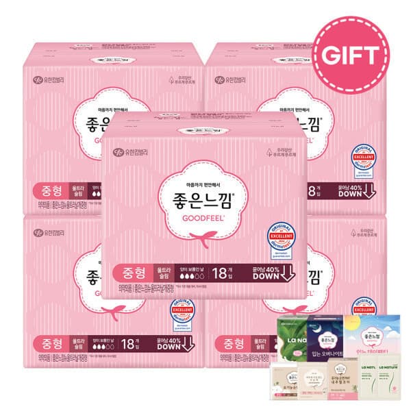 해피레이디60 좋은느낌 오리지널 울트라 날개 중형 M 18매 5개