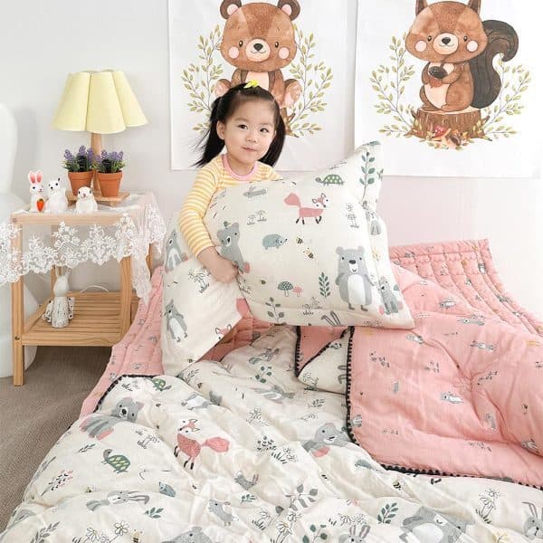 아르떼베딩 키즈 무소음 저자극 어린이 알러지케어 차렵이불 SS 모달 100% 국산 유아 침구 동물나라