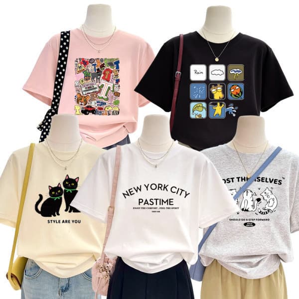 StyleAreYou 스타일아유 Newyork 레터링 면100% 오버핏 여성용 롱티 반팔티셔츠 - 최저가 8,900원