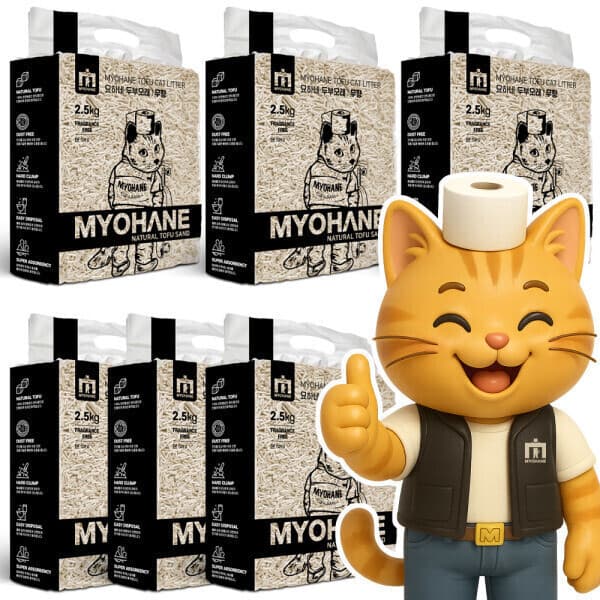 디케이쇼핑몰 묘하네 고양이 두부모래 가는입자 천연원료 일반형 무향 2.5kg x 6개 (42L)
