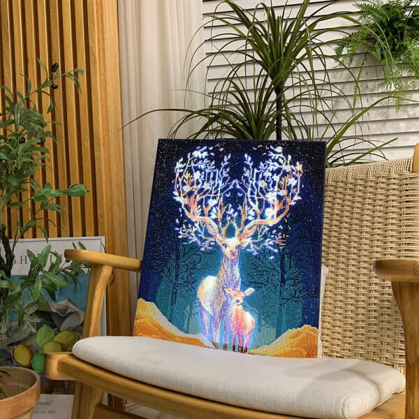 어른이대공원 LED 보석십자수 비즈 큐빅 캔버스형 숲속의 사슴 40x50