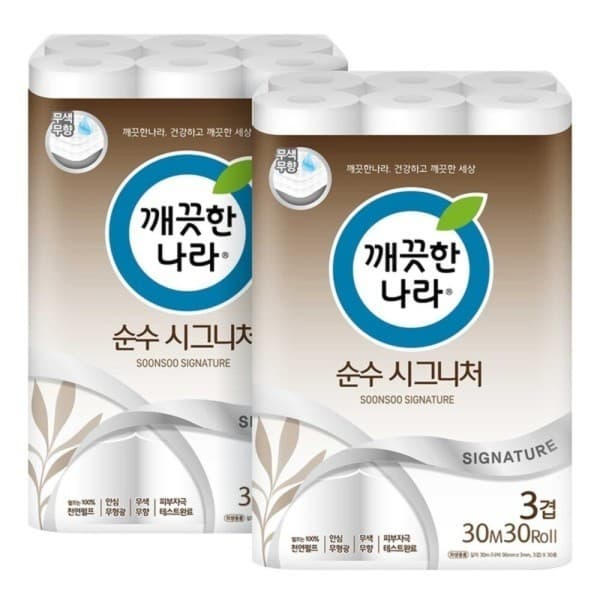 He컴퍼니 깨끗한나라 순수시그니처 화장지 30m 30롤 2팩