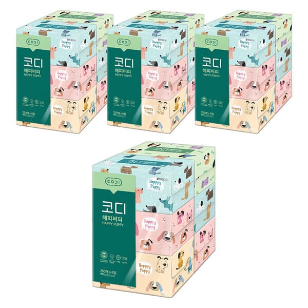 현대Hmall 코디 해피퍼피 미용티슈 250매x6입 4팩 - 최저가 34,470원