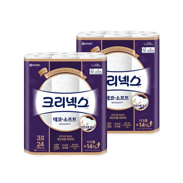 유한킴벌리직영스토어 3겹 데코앤소프트 28MX24롤 2팩 두루마리 화장지