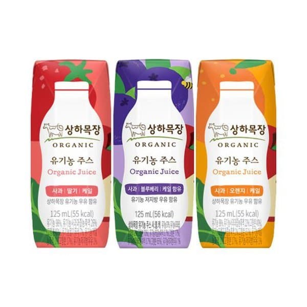 신세계몰 매일유업 상하 유기농주스 사과오렌지케일/사과딸기케일/사과블루베리케일 125ml 24팩