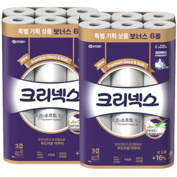 태라상사 크리넥스 데코앤소프트 부케향 30롤 화장지 3겹 x2팩 - 최저가 35,640원