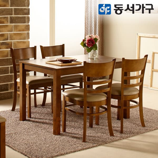 동서가구mall 클래식W 4인 원목 우드 식탁 테이블 세트 의자 4개 DF639269