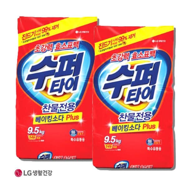 제이엘상사 수퍼타이 9.5kg 2개 가루 세탁세제