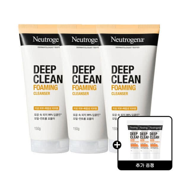 켄뷰 뉴트로지나 딥클린 포밍 클렌저 150g 3개 +뉴트로지나 아크네 클렌징 폼 10g 3개