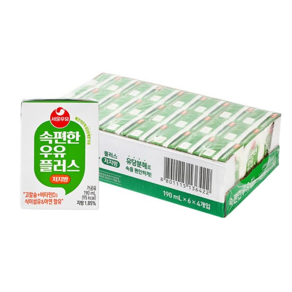 서울우유-스타배송 서울우유 속편한우유 플러스 저지방 190ml x 24입
