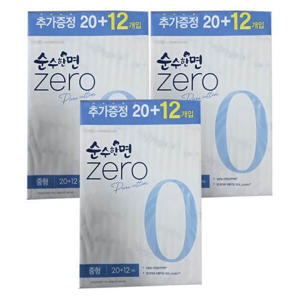 유아플러스 순수한면 제로 생리대 중형 32매x3팩 96매