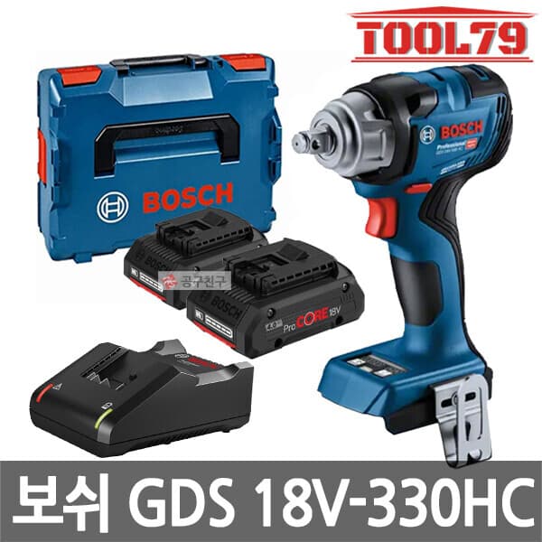 09친구 보쉬 GDS18V-330HC 충전임팩렌치 18V 4.0Ah 배터리 2개 12.7mm