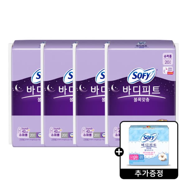 LG생활건강유니참 쏘피 볼록맞춤 슈퍼롱 20P X 4개 + 천연코튼 라이너 일반 20P