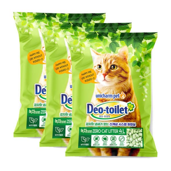 LG생활건강유니참 데오토일렛 고양이 그린티 모래 4L x 3개