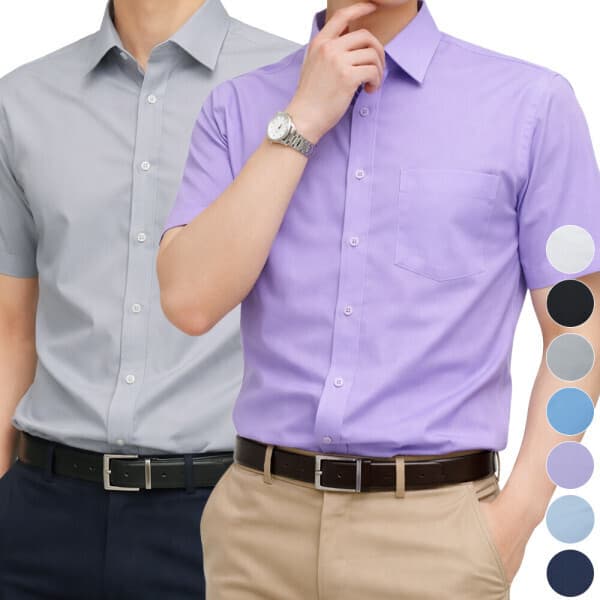핸써밍 남성용 반팔 일자핏 무지 와이셔츠 빅사이즈