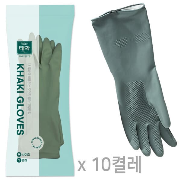 제이에스지 태화 컬러 고무장갑 카키 중(M) 10켤레
