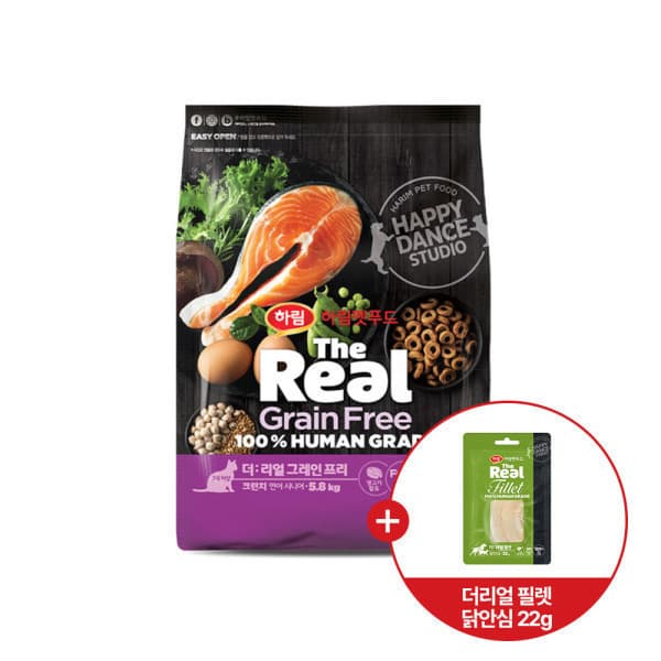 하림펫푸드 더리얼 캣 그레인프리 크런치 연어 시니어 5.8kg + 더리얼 필렛 닭안심 22g
