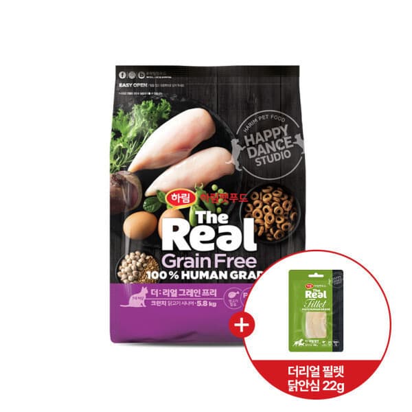 하림펫푸드 더리얼 캣 그레인프리 크런치 닭고기 시니어 5.8kg + 더리얼 필렛 닭안심 22g - 최저가 95,000원