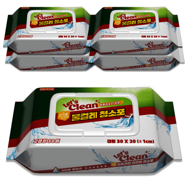 렛츠클린 물걸레청소포 대형 5팩/총150매(팩당30매) 렛츠클린 고급형 베이킹소다