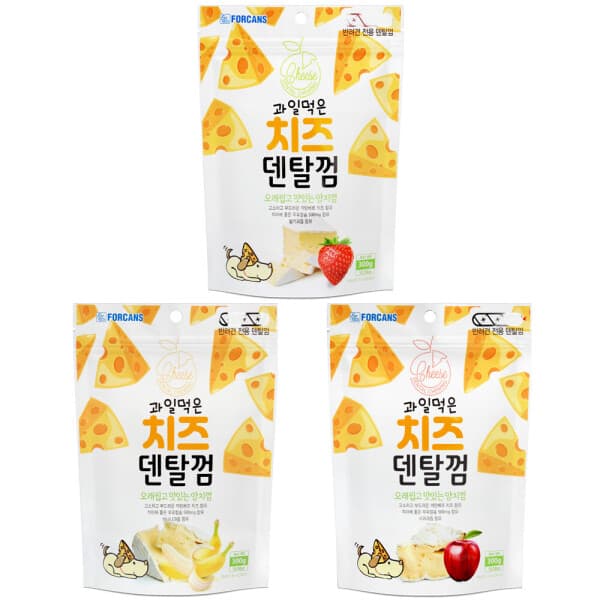 포켄스공식몰 치즈덴탈껌 300g 3종 3개묶음 강아지껌 딸기바나나사과