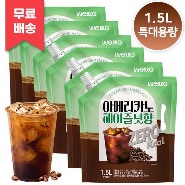일탑몰 카페스위츠 아메리카노 헤이즐넛향 제로 칼로리 1.5L x 6개