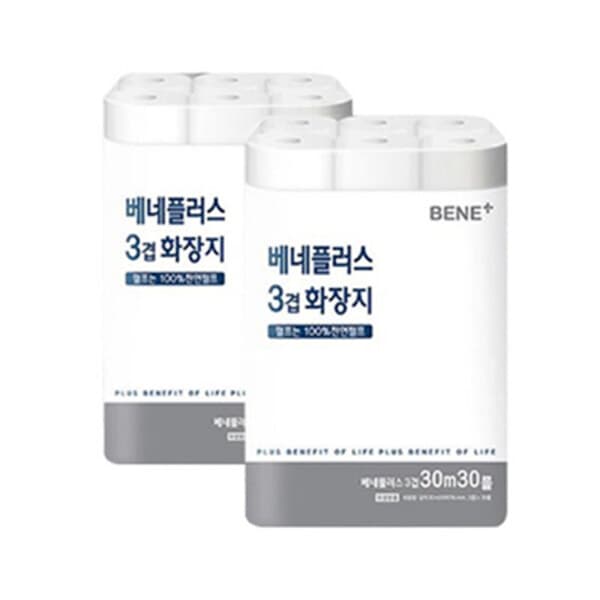 신세계라이브쇼핑 베네플러스 3겹 화장지 30m 30롤 2팩 천연펄프