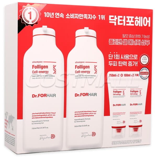 롯데아이몰 DR.FORHAIR 닥터포헤어 폴리젠 셀에너지 샴푸 750ml x 2개 + 100ml - 최저가 30,920원