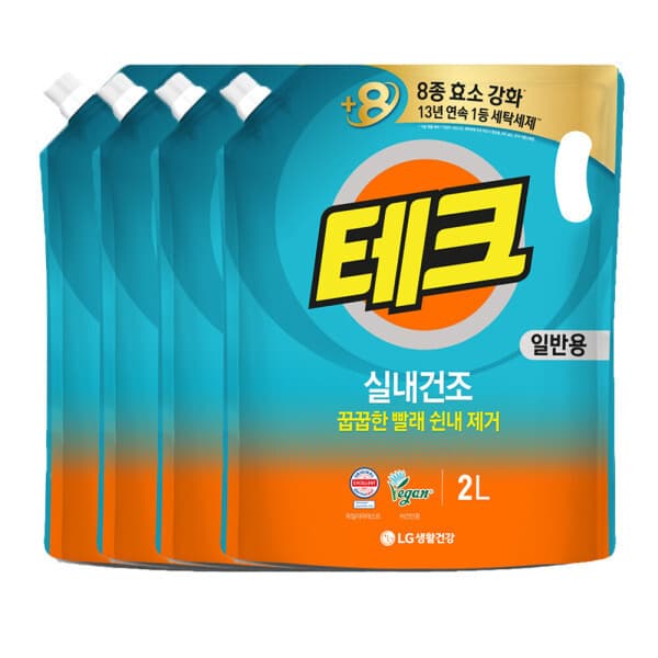 LG생활건강-스타배송 테크 실내건조 액체 일반 리필 2L 4개