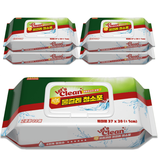 렛츠클린 물걸레청소포 특대형 5팩 150매 렛츠클린 고급형 베이킹소다