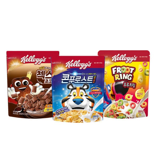 켈로그공식대리점 시리얼 3종 (콘푸로스트 600g + 첵스초코 570g + 후르트링 530g)