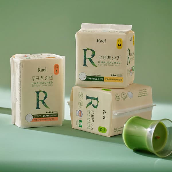 RAEL 라엘 내추럴 무표백 순면커버 생리대 7팩 (소/중/대/오버나이트)
