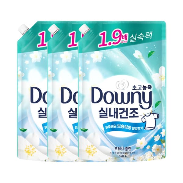 피앤지-스타배송 다우니 실내건조 섬유유연제 프레시 클린 리필 1.35L 3개 - 최저가 25,400원
