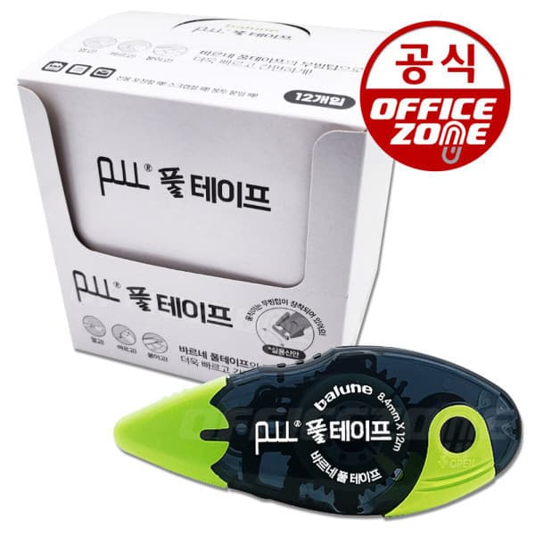 오피스존(주) 동기 바르네 풀테이프 BGT-0180 1갑 12개 투명 양면 접착 테이프 디스펜서