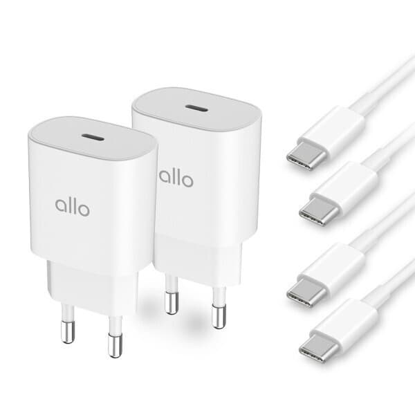 알로코리아 1+1 컴팩트 25W C타입 초고속충전기 C to C 케이블