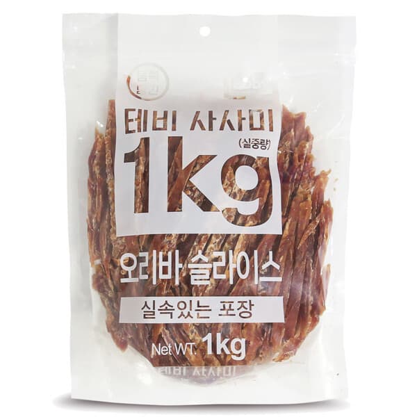 멍멍스타 테비 사사미 강아지간식 오리바슬라이스 1kg