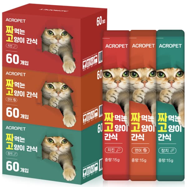 메이크업아이 츄르 고양이 간식 60개 15g 참치 연어 치킨 습식사료 - 최저가 17,400원