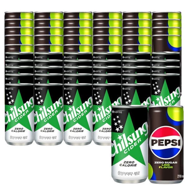 롯데칠성스타배송 펩시제로 210ml 30캔 + 사이다제로 210ml 30캔
