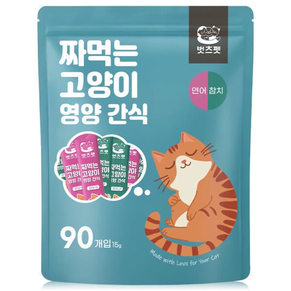 스마트세이지 짜먹는 고양이간식 스틱형 츄르 90개입 혼합/참치/연어