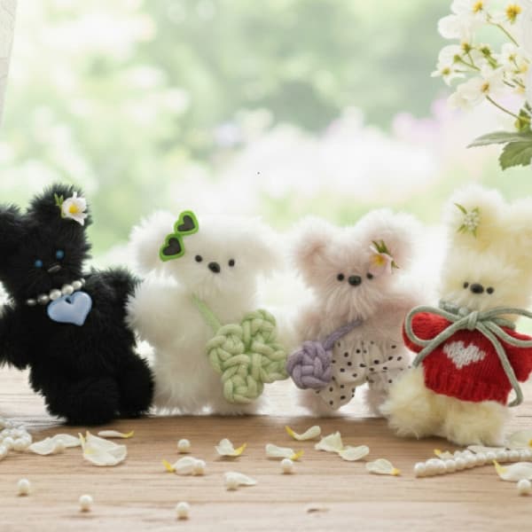 원마크라메 모루인형 DIY 만들기 키트 5개 제작 가능 의상 행운 소품