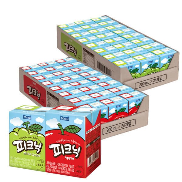 매일유업-스타배송 피크닉 사과 200ml 24팩 + 청포도 200ml 24팩
