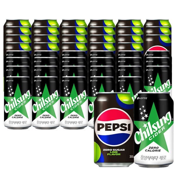롯데칠성스타배송 펩시콜라 제로 355ml 24캔 + 칠성사이다 제로 355ml 24캔