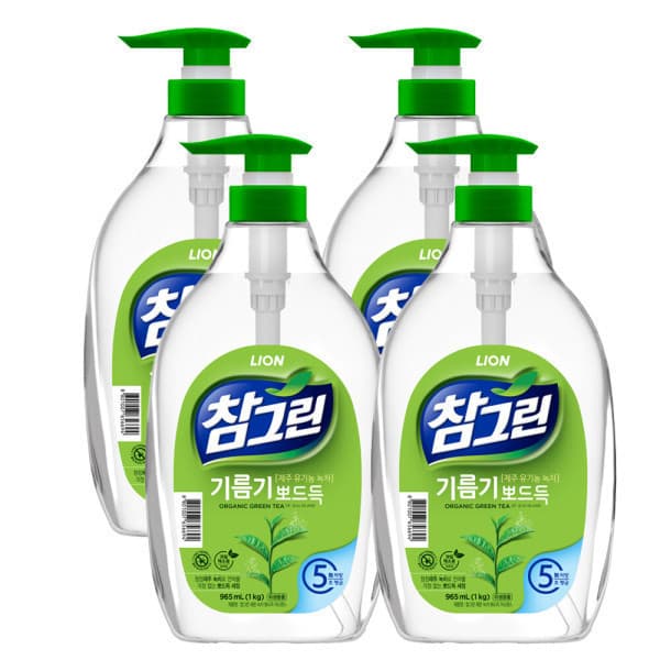 라이온코리아 참그린 기름기뽀드득 주방세제 1kg 4개