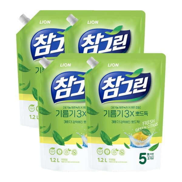 라이온코리아 참그린 기름기뽀드득 주방세제 리필 1.2L 4개 - 최저가 29,810원