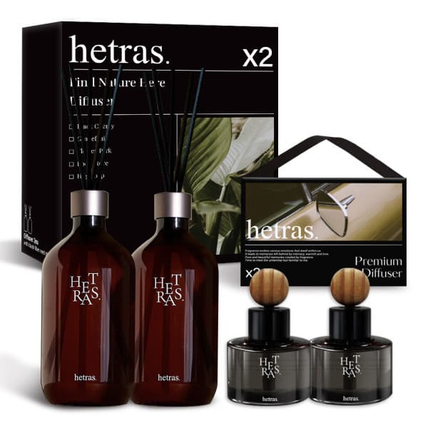 헤트라스 헤트라스 프리미엄 대용량 디퓨저 500ml 2개 + 차량용 디퓨저 77ml 2개 선물세트