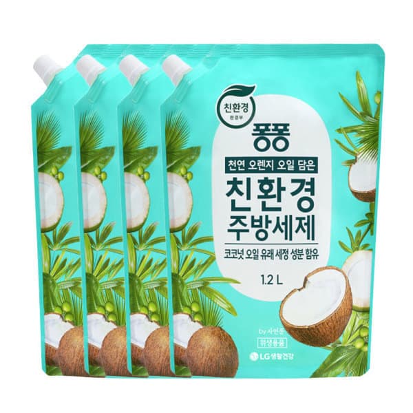 LG생활건강-스타배송 퐁퐁 친환경 주방세제 코코넛 1.2L 4개 - 최저가 12,260원